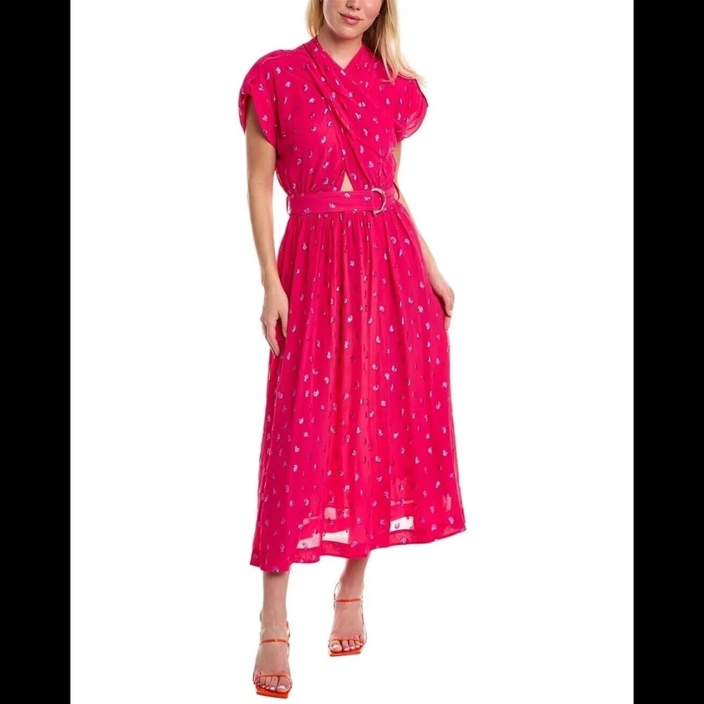 10 Crosby Derek Lam Hot Pink Printed Belted Maxi Dress, Size 4